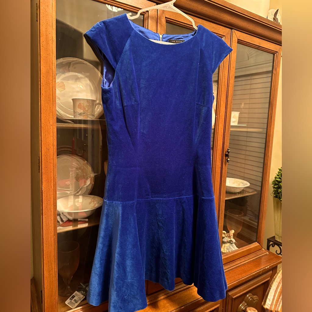 Ted Baker Blue Velvet Dress With Satin Lining.